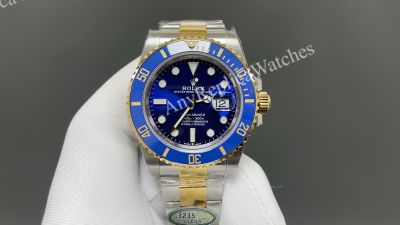 Clean Factory Rolex Submariner 41mm 3235 Movement Blue Face TT Gold Band Watch
